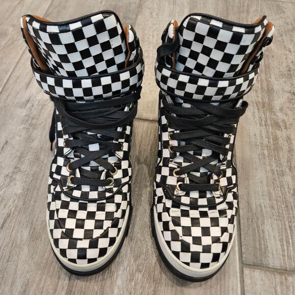 Givenchy Tyson High Top Sneakers Womens Size 37 US 6.5 Checkered Leather Bold - Picture 3 of 16